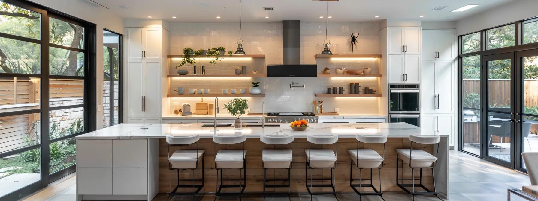 a stylish houston kitchen showcases a harmonious fusion of sleek modern cabinetry and warm rustic accents, illuminated by soft ambient lighting, set against a sophisticated urban backdrop. a stylish houston kitchen showcases a harmonious fusion of sleek modern cabinetry and warm rustic accents, illuminated by soft ambient lighting, set against a sophisticated urban backdrop.