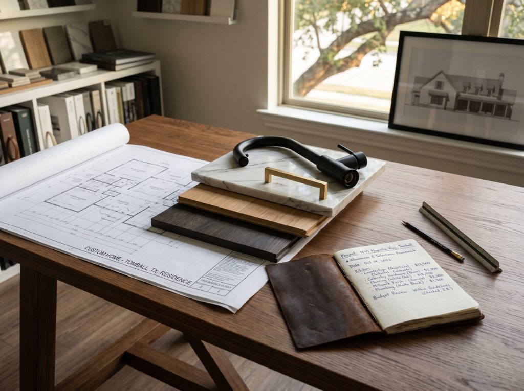 Pre-construction pricing and scope documents with finish allowances for a Tomball custom home build